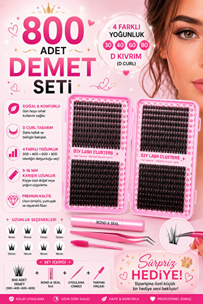 Trade Bazaar 800 Parça Kendin Yap Kirpik Seti – 9-16mm Küme Kirpikler, Cımbız...