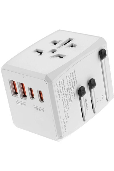 Techsuit Adaptor pentru priză PD20W, 2 x USB, 2 x Type-C, EU, UK, AUS, US - (...