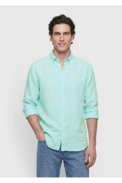 Ramsey Mint Plain Casual Fit Long Woven Casual 100% Linen Shirt