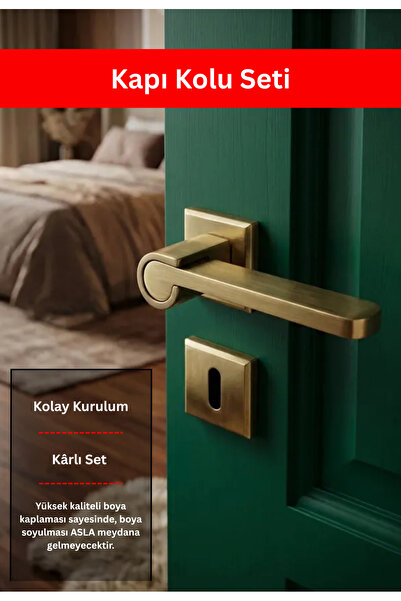 zerafev Zarafet Kare Rozetli Alüminyum Kapı Kolu (Oda/Yale/WC) Antik