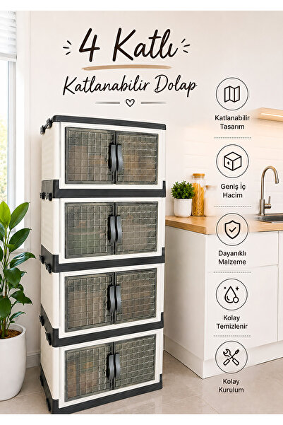 naturelove 4 Katlı Katlanabilir Modüler Dolap – Ev Ofis Kiler Düzenleyici İst...