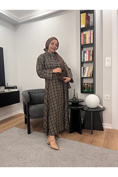 Fatma Ürkmez Butik Ekose desen yaka bağlamalı etekli takım
