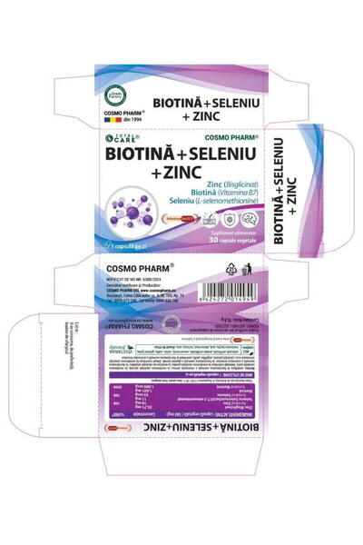 Cosmo Pharm BIOTINĂ + SELENIU + ZINC - păr, piele, unghii, sistem imunitar, tiroidă și metabolism