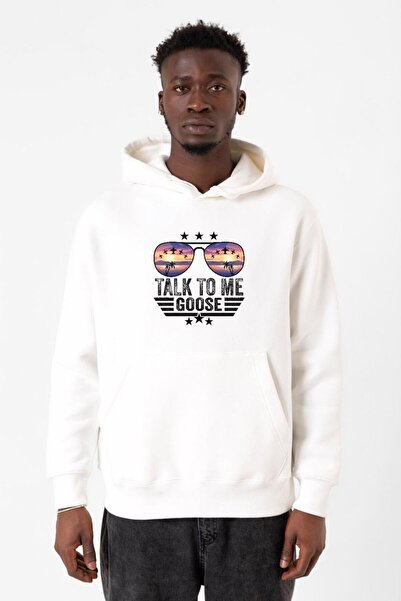Tshirthane Top Gun Talk To Me Goose bela muška majica sa kapuljačom od 3 niti