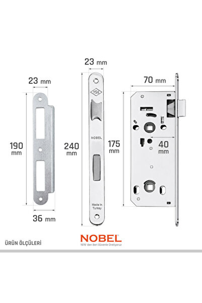 Nobel Sessiz Gömme Kilit Oda Krom 40X23 Mm Oval