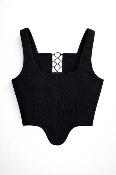 Oment Design Matowy czarny gorset - gorset z podwiązkami Bustier