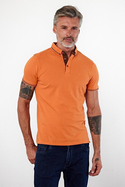 ENQUE Men's Cotton Polo Collar Short Sleeve T-Shirt Orange