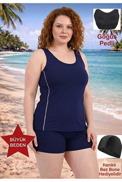 SUERTO Tankini cu pantaloni scurți pentru femei, albastru marin, mărime mare,...