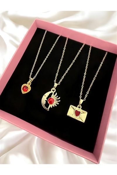 Madam Bikan Gold Color 3 Piece Envelope Sun Heart Combination Set Necklace