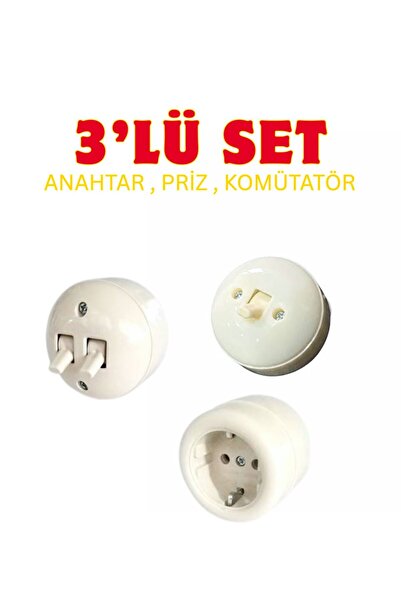 Merve Sıva üstü Anahtar, priz, komitatör 3'lü set yuvarlak