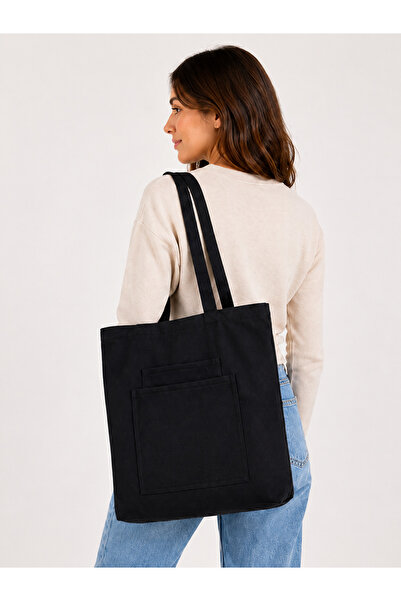 dekado Women's Black Zippered Hand and Shoulder Bag Fabric Tote Bag Special T...