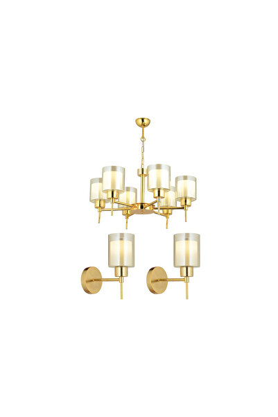 Apliqa Cemre 6 Lı Gold Modern Tasarım Yatak Odası Salon Avize-Aplik Seti 3 Pa...