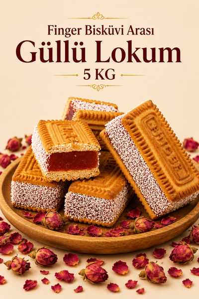 ÜLKÜ KURUYEMİŞ (5 KG) Finger Bisküvi Arası Güllü Lokum