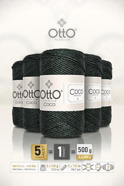 Otto Coco - Dark Green - 5-Pack - 2Mm/100Gr/125M - Glitter Cotton Bag and Acc...