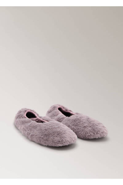 MANGO Woman Fur Look Ballerina Shoes