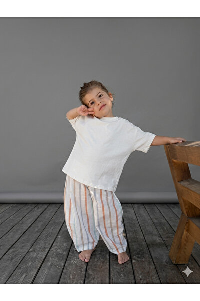 elibaby Pamuklu Oversize Bebek Çocuk T-Shirt (Kırık Beyaz)