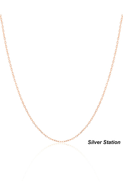 Silver Station 925 Ayar Gümüş Kolye - İnce Zincir Kolye - Rose Renk Gümüş Kolye