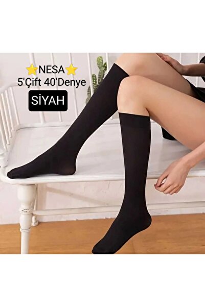NESA 5' Çift 40' Den Kadın Dizaltı Pantolon Çorabı tül çorap- 500* Siyah