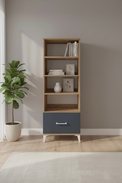 mobihobi Luna 4 Raflı Tek Çekmeceli Dolap: 60x44x163 cm Çam-Antrasit Şıklığı ...
