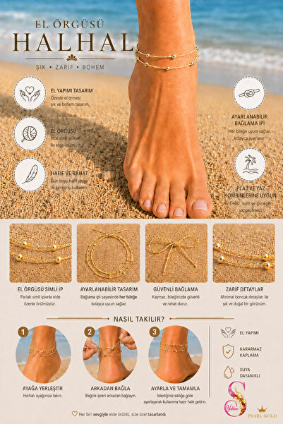 YSHINE Premium El Örgüsü Barefoot Halhal Bohem Plaj Ayak Aksesuarı