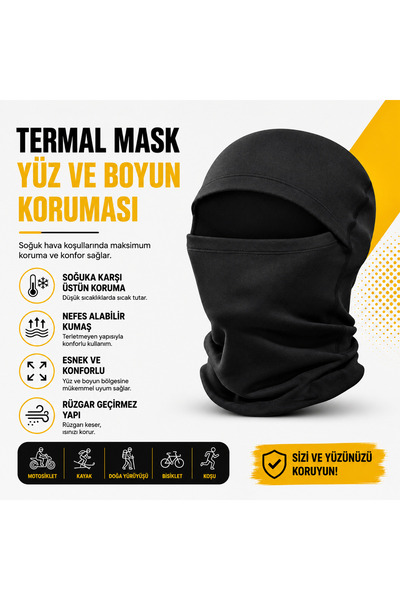 PROHUNTER Siyah Kar Maskesi Termal Kışlık Bere Boyunluk Motorcu Kask Bere Uni...