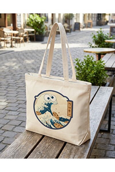 buzagi tasarım ürünleri Kanagawa Cookie Monster Zippered Lined Gusseted Canva...