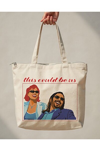 buzagi tasarım ürünleri Could Be Us Zippered Lined Gusseted Canvas Bag 35 X 4...