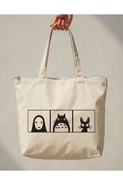buzagi tasarım ürünleri Ghibli Zippered Lined Gusseted Canvas Bag 35 X 40 cm