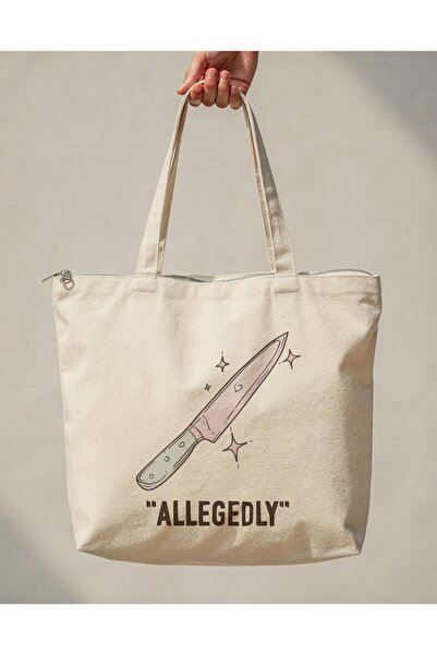 buzagi tasarım ürünleri Allegedly Zippered Lined Gusseted Canvas Bag 35 X 40 cm