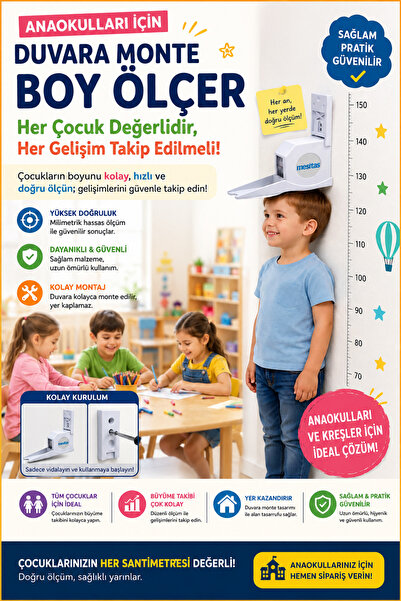 Mesitaş Duvara Monte Boy Ölçer 0-200 cm Hassas Ölçüm | Çocuk Boy Takip Cihazı...