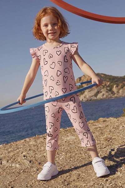 Fulla Moda Fitilli Kalp Desenli Fırfırlı Kız Çocuk 2 Li Takım