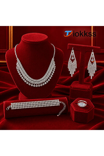 Tiokkss طقم مجوهرات من 5 قطع مرصع بالأحجار الكريمة للنساء، طقم مجوهرات للزفاف...