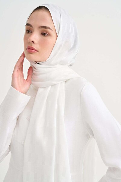 carell Cube Stripe Jacquard Ιταλικό Μεταξωτό Σάλι Εκρού