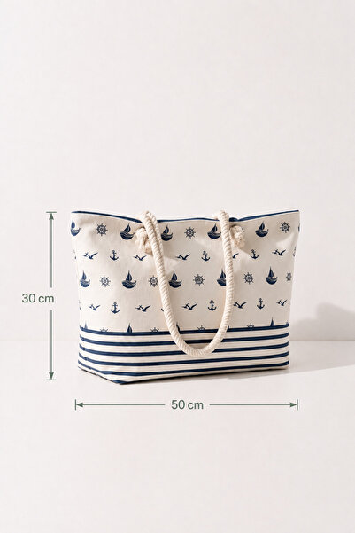 Varbifırsat Tote Plaj Çantası, Fermuarlı Büyük Boy Alışveriş ve Günlük Omuz Çantası 50x30 cm