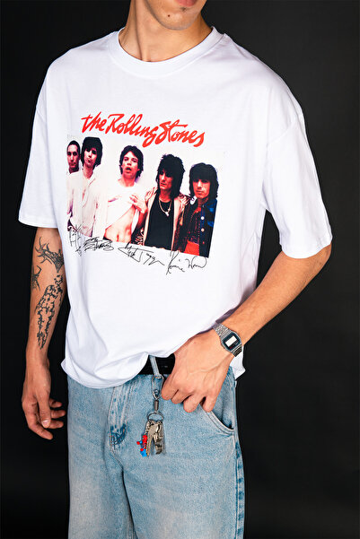 Sekizbiraltı 816 the Rolling Stones Oversize White T-Shirt
