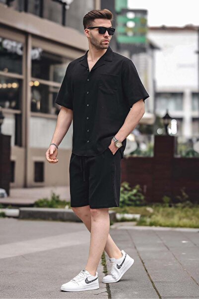 Madmext Erkek Siyah Basic Oversize Gömlek Takımı 5588