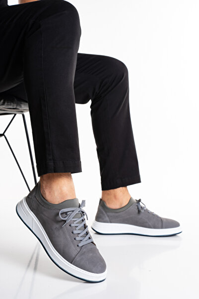 Fame Step Hakiki Deri Erkek Sneaker Ayakkabı Gri Günlük Rahat Ortopedik Spor ...