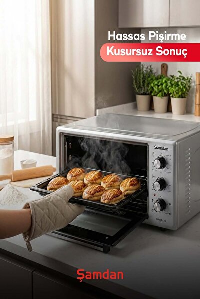Şamdam Şamdan Lüks Mini Turbo Fırın – 48 Lt İç Aydınlatmalı, Termostatlı