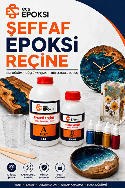 Ecs Süper Şeffaf Epoksi Reçine 1,5 Kg Kristal Şeffaf Döküm Reçinesi Takı Sehp...