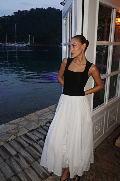 Suud Collection Black Amora Contrast Long Dress