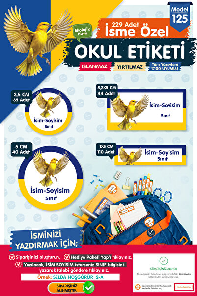 t tuğset etiket Okul Etiketi Sarı Lacivert Kalem Defter Etiketi Özel İsim Yaz...