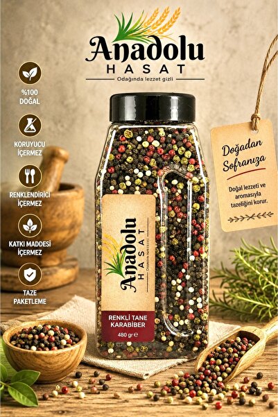 ANADOLU HASAT Karışık Renkli 4 Renkli Tane Karabiber Net 480Gr Flip Top Kapak