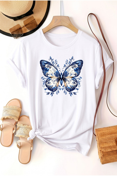 uyguntarz Unisex Patterned Butterfly Printed Design Tshirt