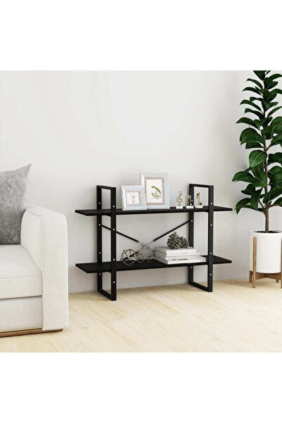 Concept Bibliotecă cu 2 rafturi, 100x30x70 cm, negru, lemn masiv de pin