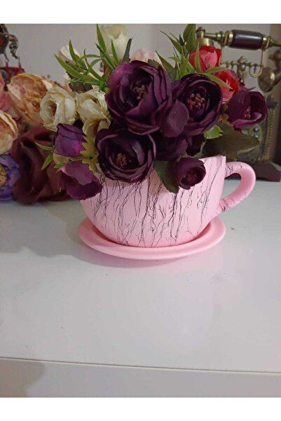 TİRENKDİZAYN Büyük Fincan Saksı PUDRA PEMBE