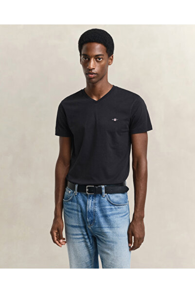 Gant Erkek Siyah Slim Fit V Yaka T-Shirt