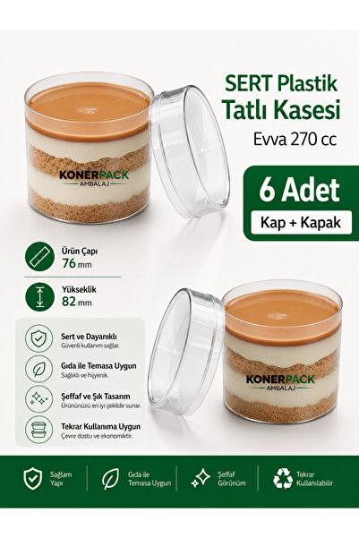 KONERPACK 6 Adet Kapaklı Sert Plastik Magnolya Kasesi 270 cc