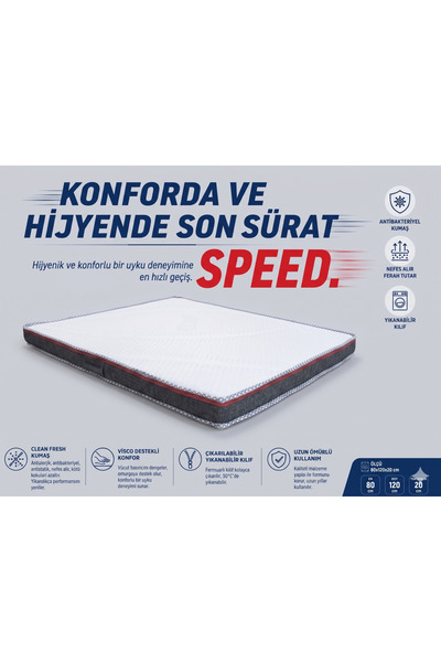 zishtekstil Zish Home SPEED 8 cm Visco Katmanlı Yatak Pedi, Topper ve Şilte |...