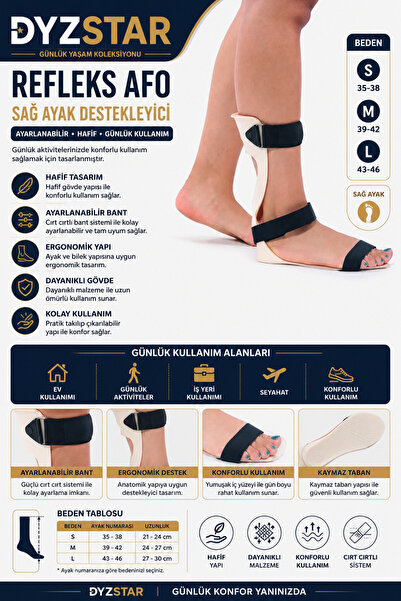 DYZSTAR دعامة الكاحل اليمنى من ريفلكس AFO قابلة للتعديل وخفيفة الوزن للاستخدا...