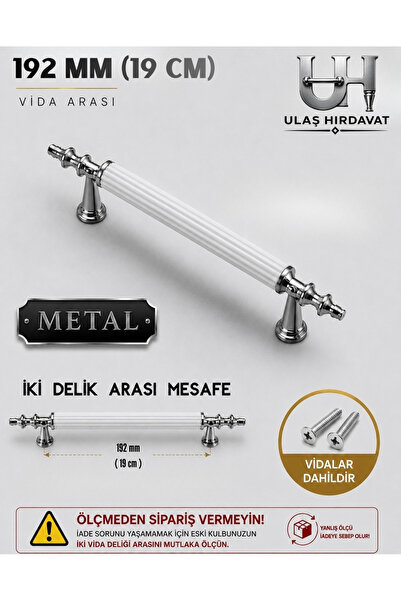 Ulaş Hırdavat Metal Kulp, Beyaz Krom, Lüx Dolap Çekmece Kulpu Kumru Kulp 1 Ad...
